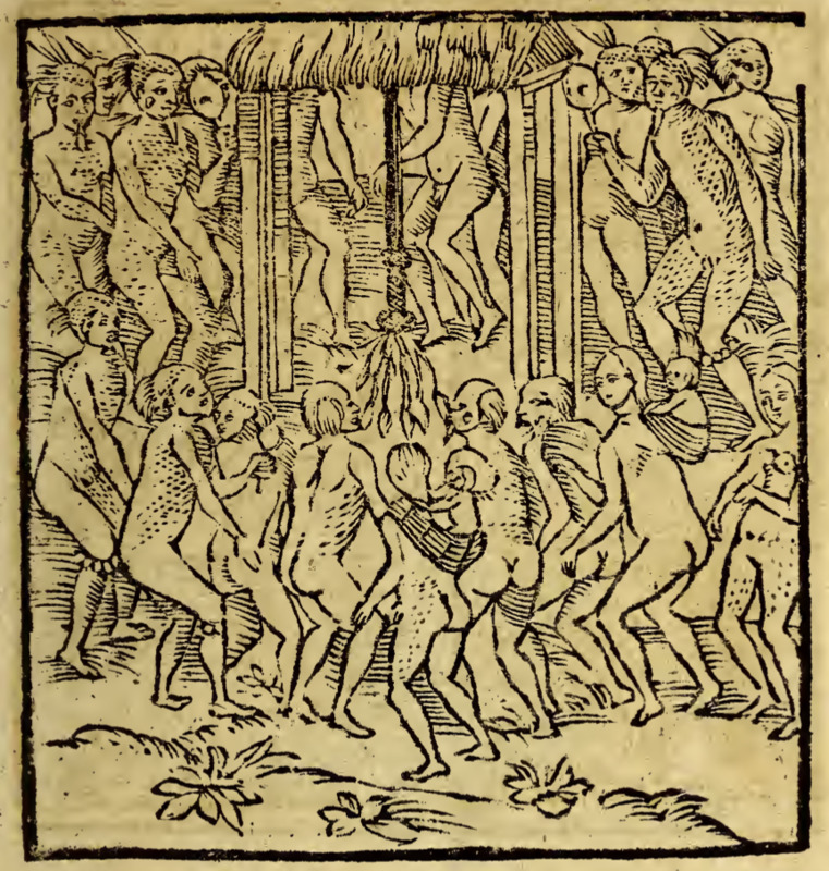 [Tupinambá group dances around a fire]