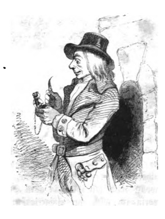 [Gulliver smokes a pipe while talking to a Lilliputian]