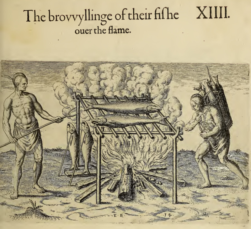 The brovvyllinge of their fishe over the flame. XIIII.
