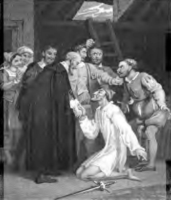 [Don Quixote Falls to his Knees Having Destroyed the Wineskins]