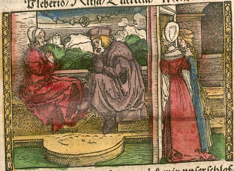 [Act XVI – Melibea and Lucrecia Overhear Pleberio and Alisa Discussing the Possibility of Finding a Husband for Melibea]