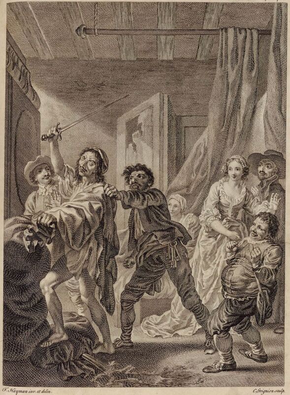 [Don Quixote attacks the wineskins]
