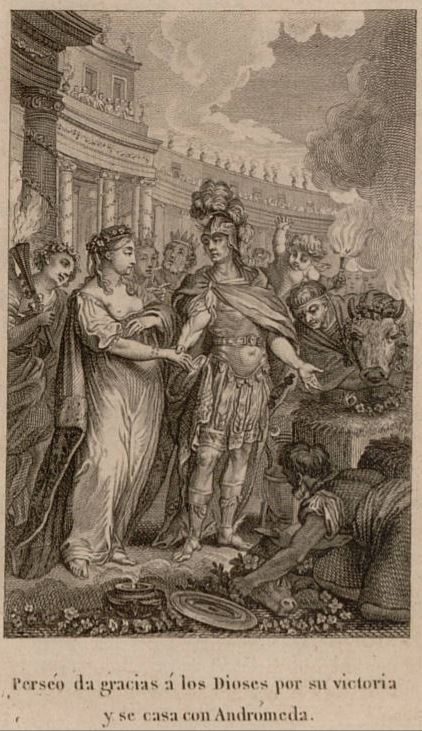 Perseo da gracias a los Dioses por su victoria y se casa con Andromeda