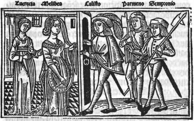 [Act XII - Calisto, Joined by Sempronio and Pármeno, Talks to Melibea Through the Door of Her House]
