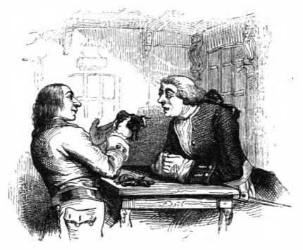 [Gulliver shows a cow from Blefuscu to Captain John Biddel]