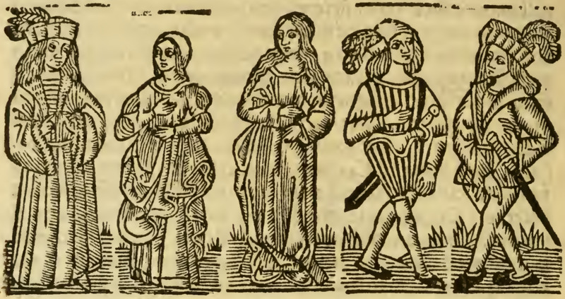 [Act XII (First Illustration) – Calisto, Melibea, Lucrecia, Pármeno, and Sempronio]