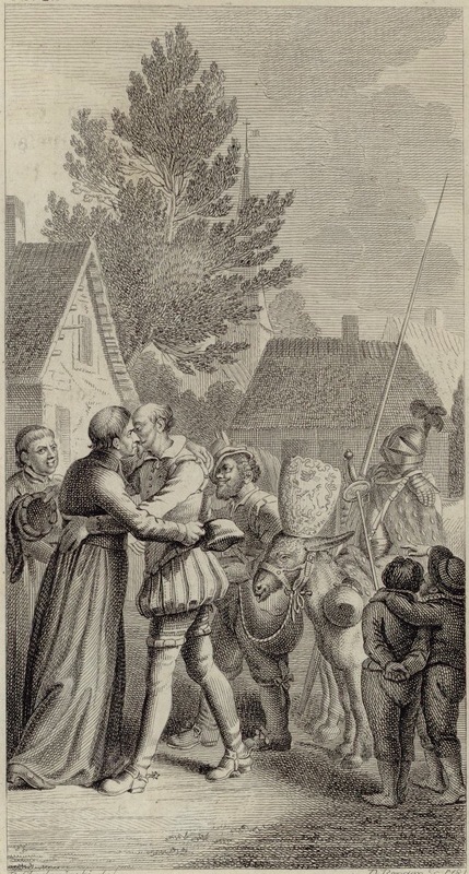 [Don Quixote embraces the priest]