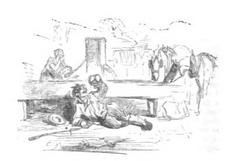 [Gulliver drinks from a trough following games at the general council]