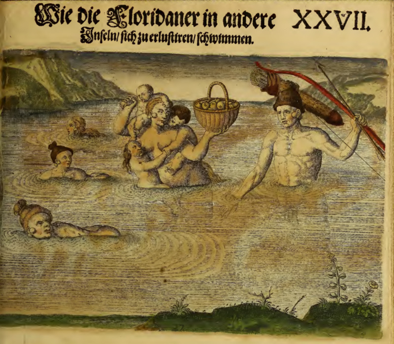 Wie die Floridaner in andere Inseln, sich zu erluftigen, schwimmen. XXVII.