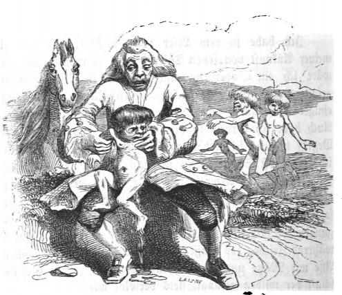 [Gulliver tries to help a yahoo child]