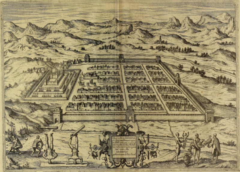 Cvsco urbs nobilissima & opule[n]tissima Peruani regni in occide[n]tali parte sita, in qua habitabat magnus ille Rex Atabaliba quo tempore Hispani regnum illud armis sibi vindicarunt.