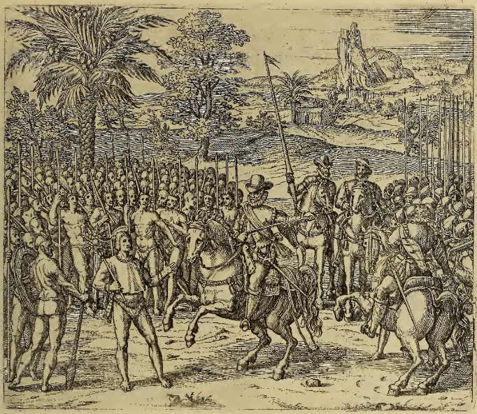 Ferdinandus de Soto Hauptmann uber das Kriegßvolck, wardt sampt etlichen andern von Pizarro, zu dem König Atabaliba abgesandt.
