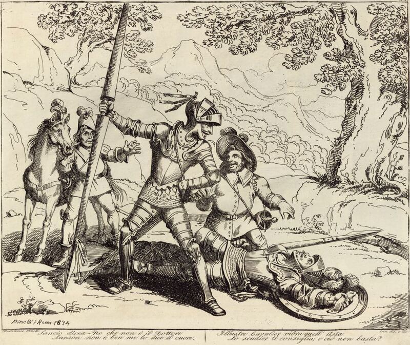 Sancio dicea - No che non è il Dottore / Sanson non è, ben me lo dice il cuore. / Illustre Cavalier vibra qell'Asta / Lo scudier ti consiglia, e ciò non basta?