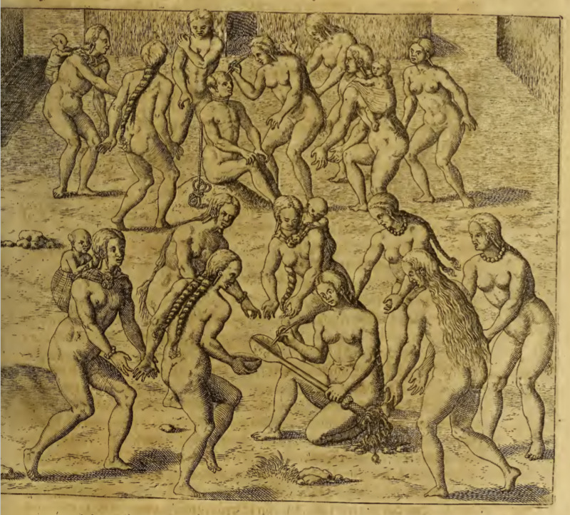 [Tupinambá women prepare a captive man to be executed]