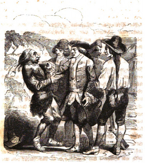 [European seamen speak with Gulliver on New Holland]