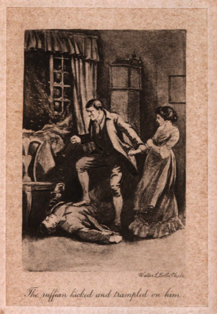 The ruffian kicked and trampled on him.