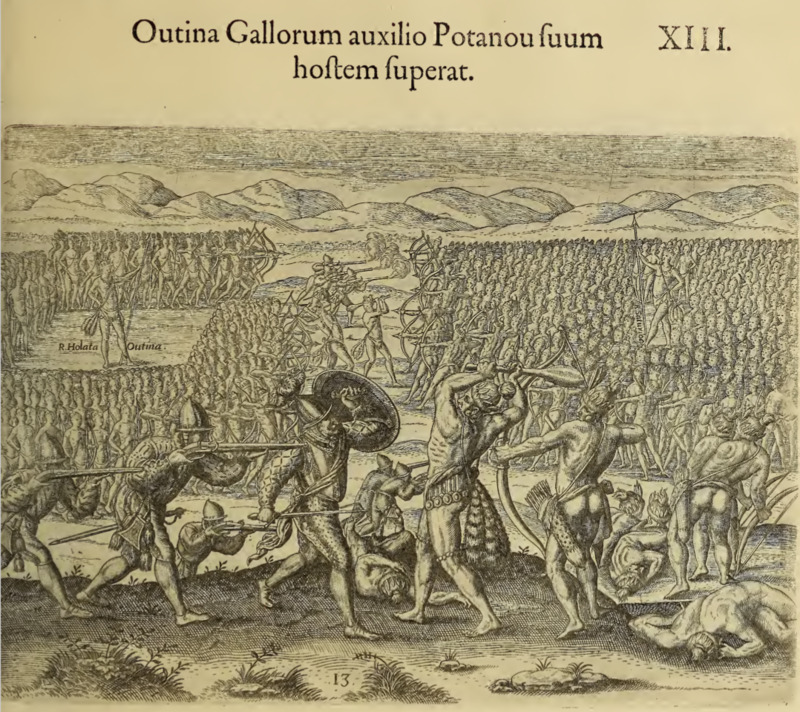 Outina Gallorum auxilio Potanou suum hostem superat. XIII.