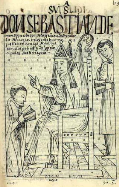 Sv S[enori]a Don Sebastian de Mendoza Obispo de la Gran Ciudad y Cauesa del Cuzco, Muy Cristiano, Justiciero, Amigo de Faboreser a los Pobres Yndios y Principales Deste Rreyno
