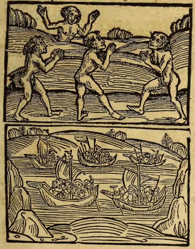 [Indigenous people and the arrival of explorers by boat]