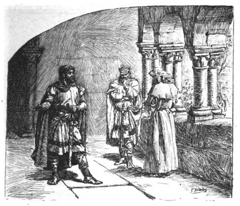 [The Cid with king Alfonso in the cloister of San Pedro de Cardeña]