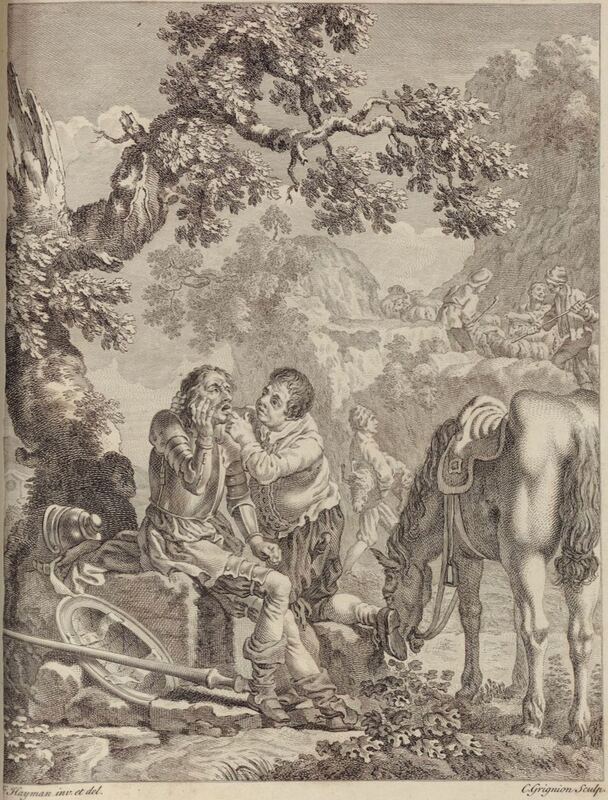 [Sancho Panza counts Don Quixote's teeth]