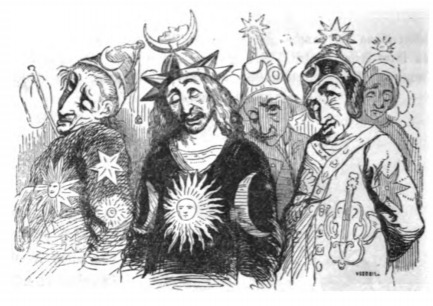 [Three Laputan scholars accompanied by their Flappers]