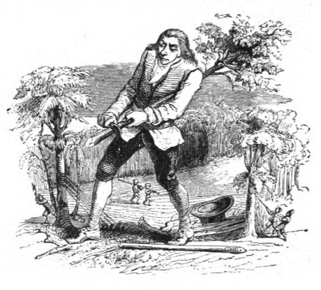 [Gulliver whittles a tree to use to repair his boat on Blefuscu]