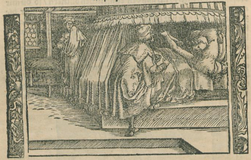 [Act XXI (Second Illustration) – Pleberio Telling Alisa About the Death of Melibea while Lucrecia Stands at a Distance]