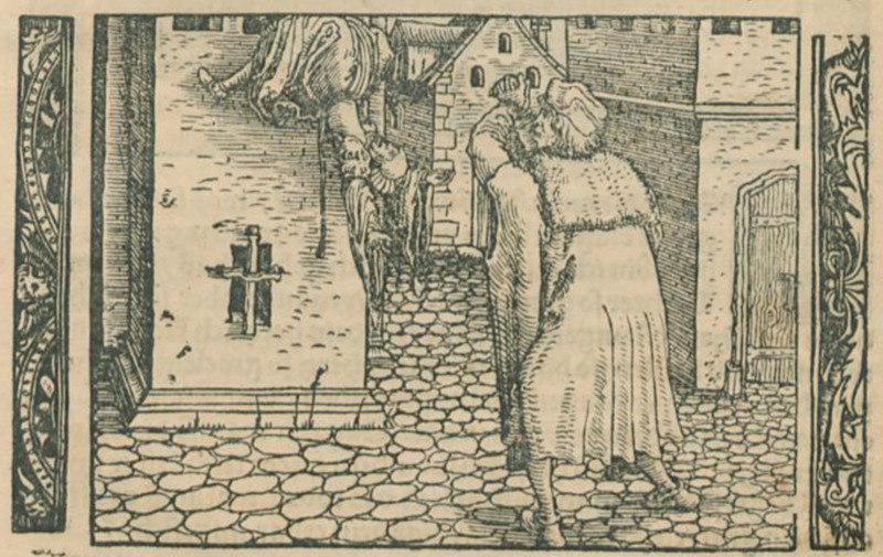 [Act XXI (First Illustration) – Melibea Falling as Pleberio Watches in Agony]