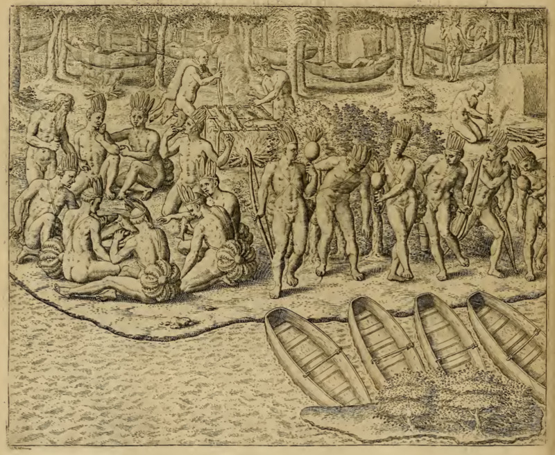 [Tupinambá warriors make camp near the shore]