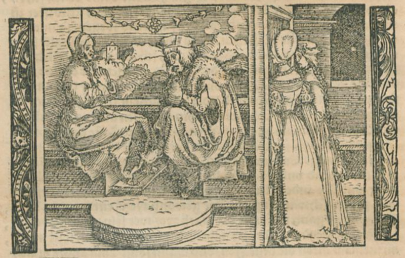 [Act XVI – Melibea and Lucrecia Overhear Pleberio and Alisa Discussing the Possibility of Finding a Husband for Melibea]