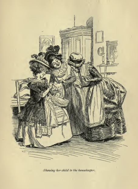 Showing her child to the housekeeper.
