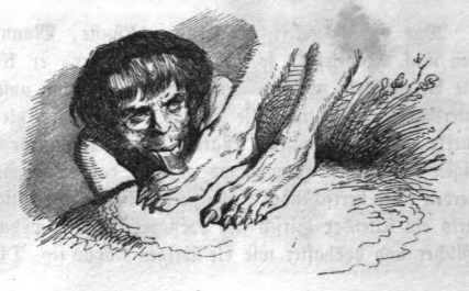 [a servant of the ruling Yahoo licks his feet]