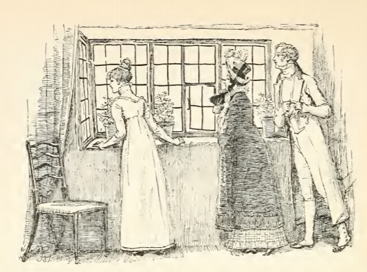 [Elizabeth and the Gardiners look out the window at Lambton]