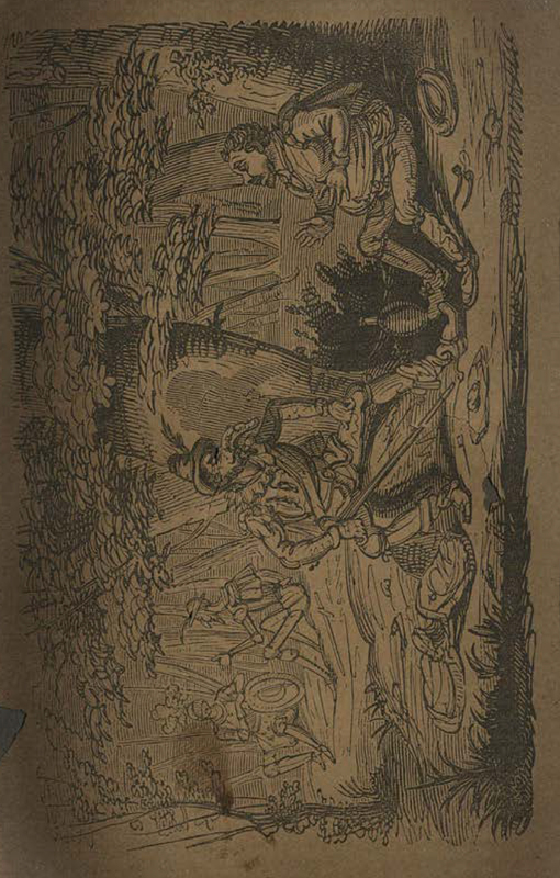 [Of How Sancho Panza was Frightened by the Squire of the Wood's Humongous Nose]