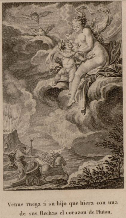 Venus ruega a su hijo que hiera con una de sus flechas el corazon de Pluton