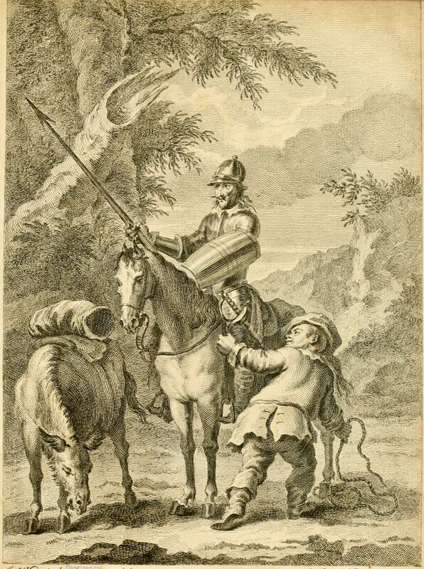 [Sancho Panza ties Rocinante's hind legs]