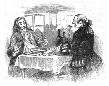 [Gulliver dines with the captain of the ship who rescued him]