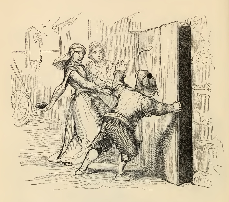 [The Housekeeper Defends Quixote's House from Sancho]