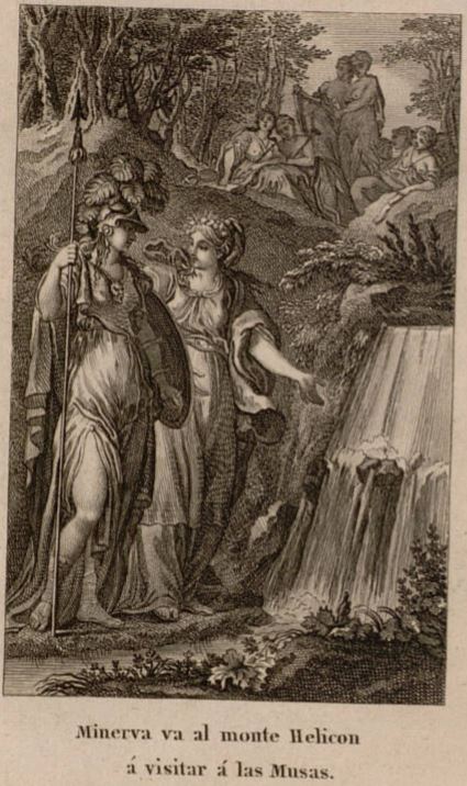 Minerva va al monte Helicon a visitar a las Musas