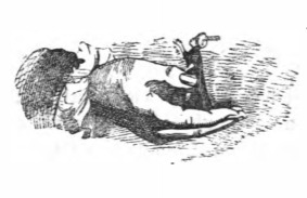 [A Lilliputian secretary stands on Gulliver’s hand]