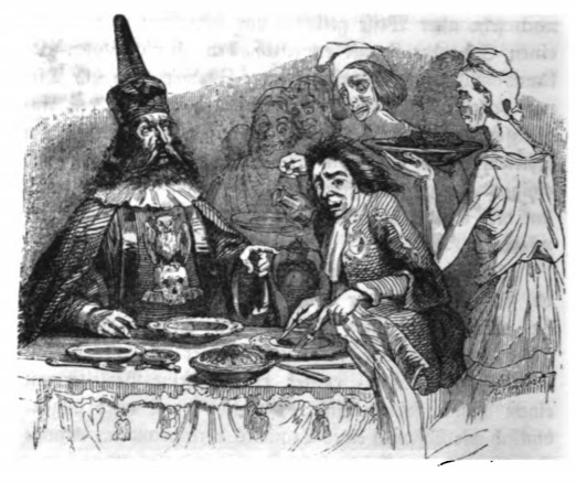[Gulliver dines with the Governor of Glubbdubdrib]