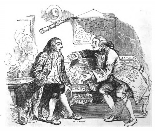 [Gulliver speaks with Captain William Robinson before leaving for Laputa]