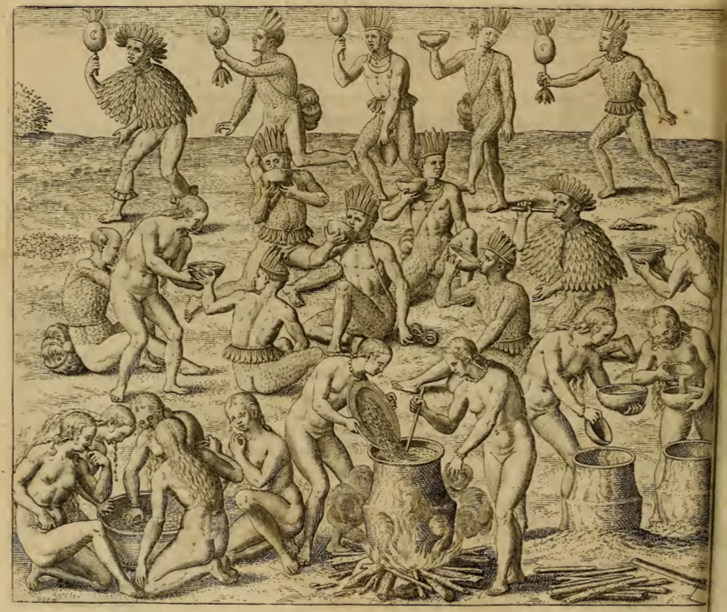 [The Tupinambá prepare a traditional beverage for a celebration]