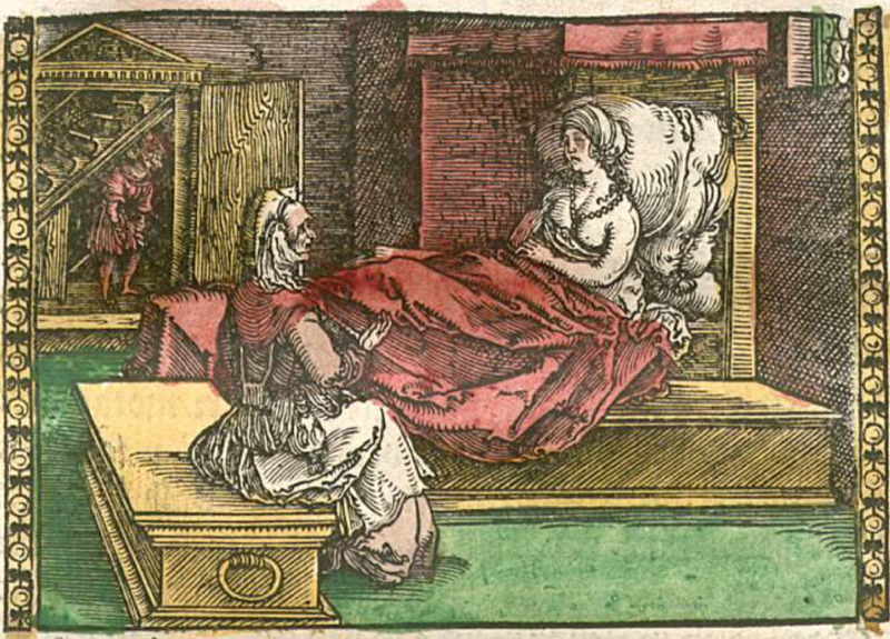 [Act VII – Celestina Talking with Areusa While Pármeno Waits by the Stairs]