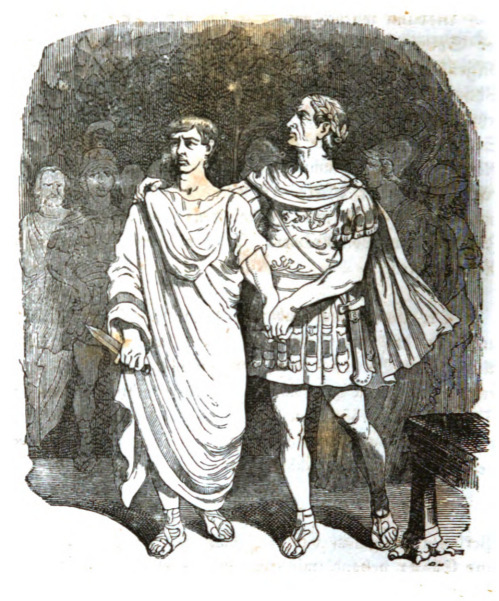 [Gulliver and the Governor of Glubbdubdrib speak with Caesar and Brutus]