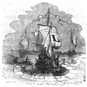 [three Lilliputian warships preparing for battle with Blefuscu]