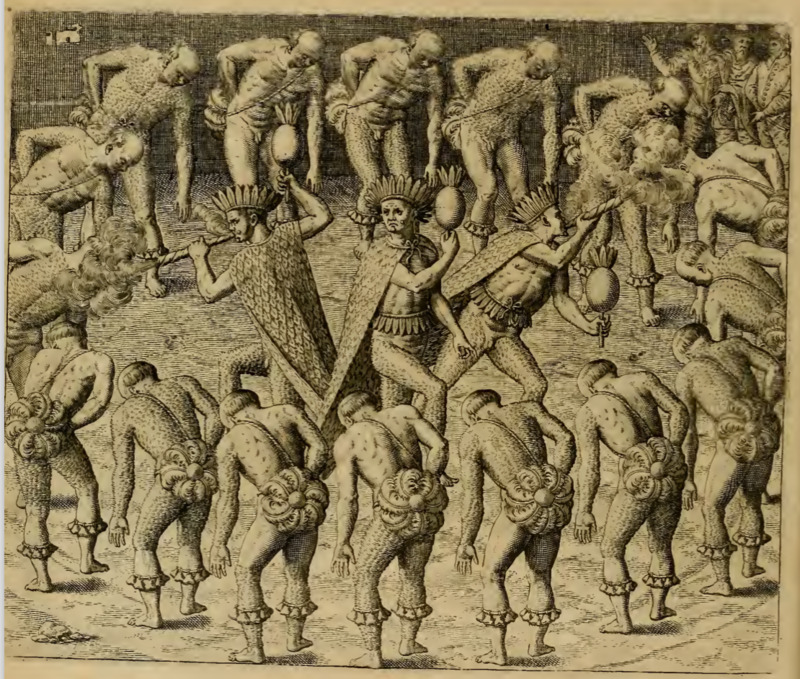 [The Tupinambá engage in a religious or ceremonial dance]