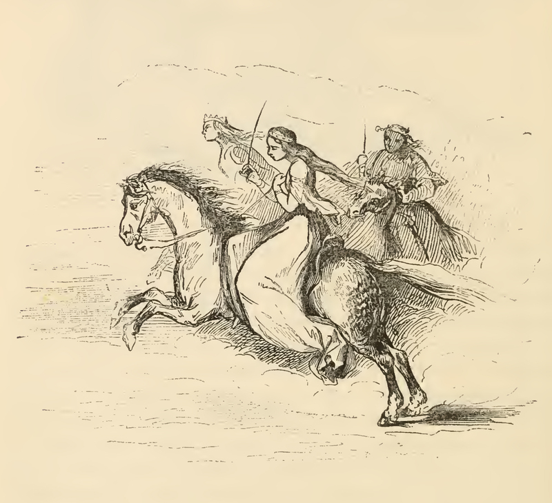 Sancho Panza Pretends that Three Country Women he Spies are Three Beautiful Damsels, Dulcinea Among Them.