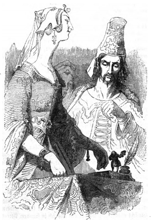 [Gulliver speaks with the King and Queen of Brobdingnag]
